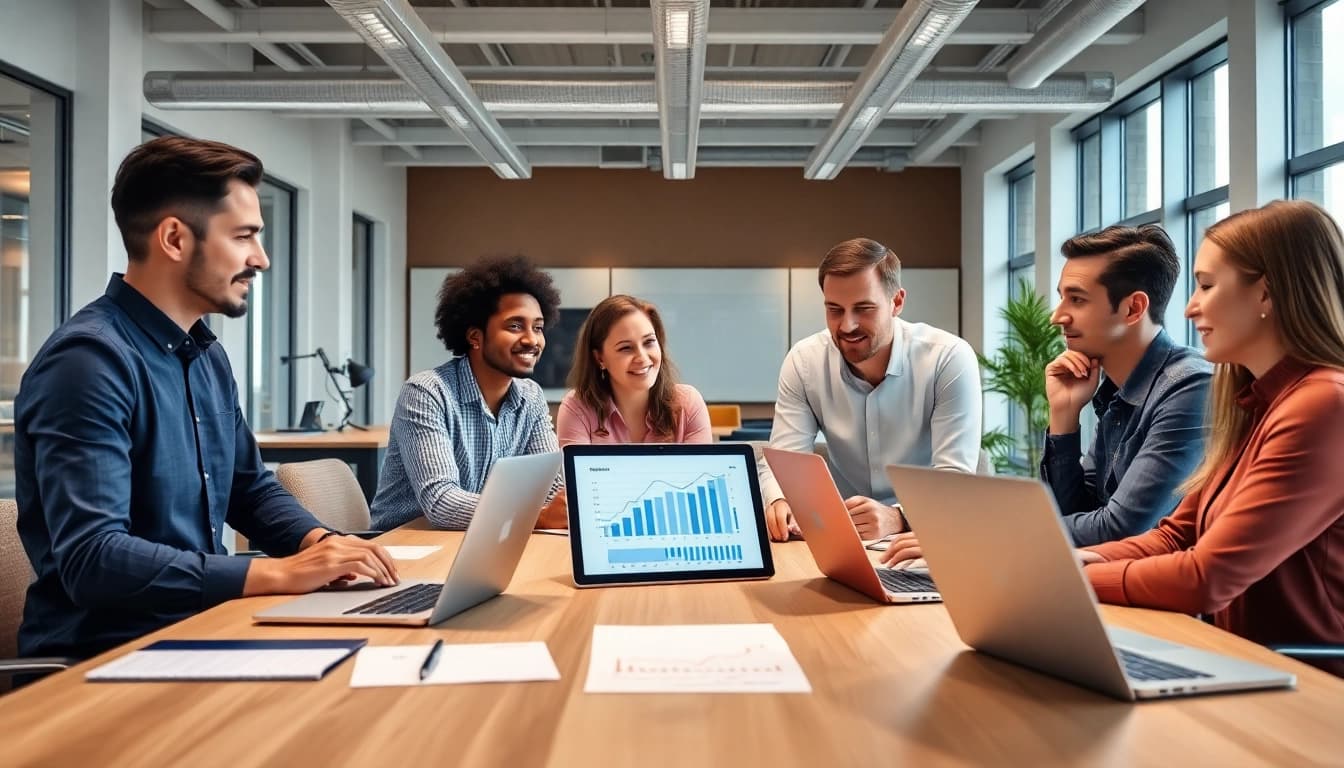 Strategische digitale Marketingbesprechung auf https://alvionz.de/ mit Teamkooperation und modernen Technologien.