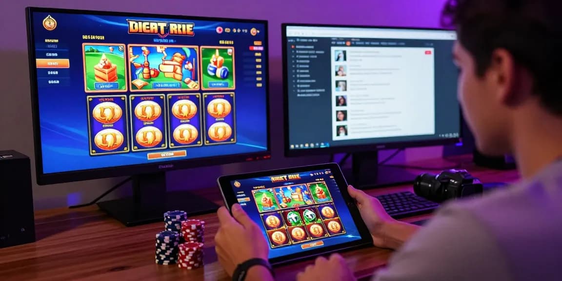 Player engaged in slot gacor games on tablet in vibrant online gambling environment filled with colorful graphics and statistics.