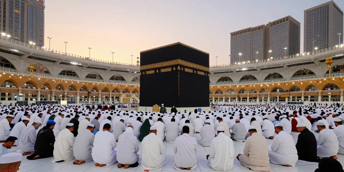 "Inspiring scene of umroh full ramadhan in Makkah, showcasing faith and unity among travelers during their sacred journey."