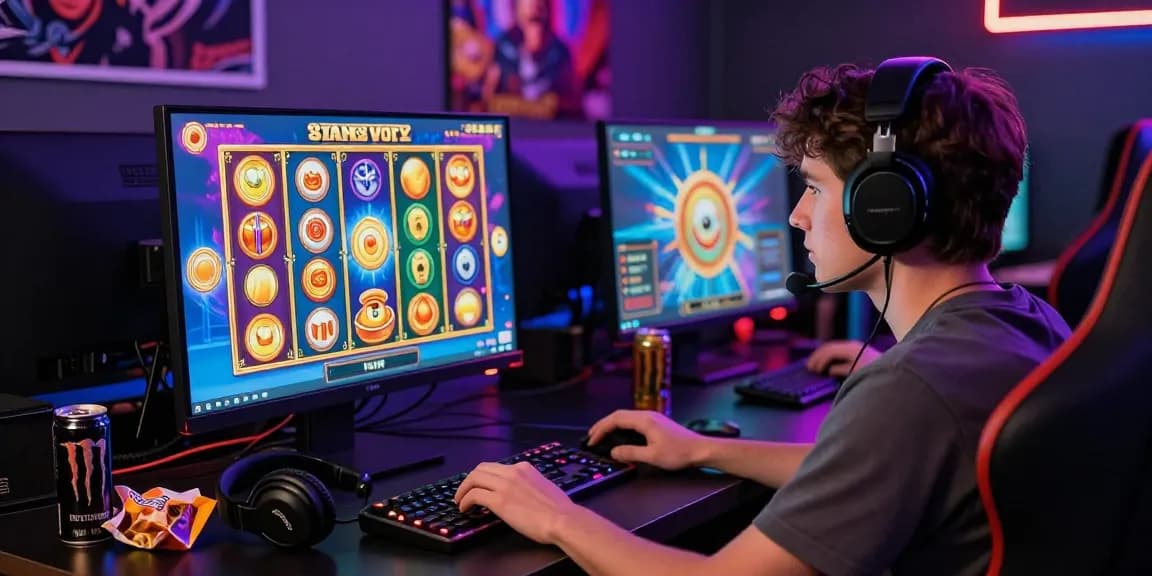 Engaging player enjoying a slot depo 1k gaming experience at home