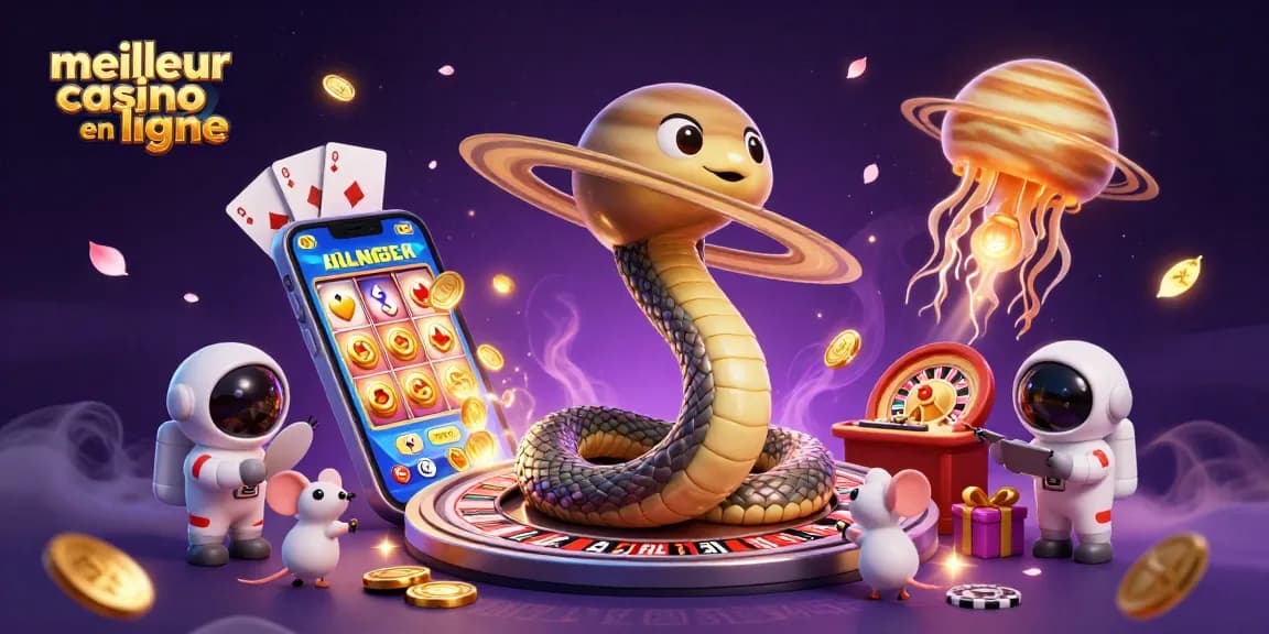 Illustration 3D représentant le meilleur casino en ligne avec des éléments de roulette et des jeux de cartes en action.