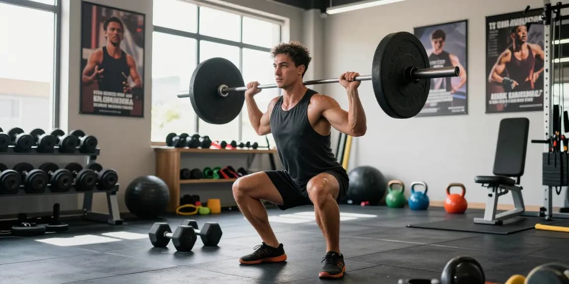 Driada Medical Shop fitness environment with an individual lifting weights, showcasing determination and quality workout gear for health enthusiasts.