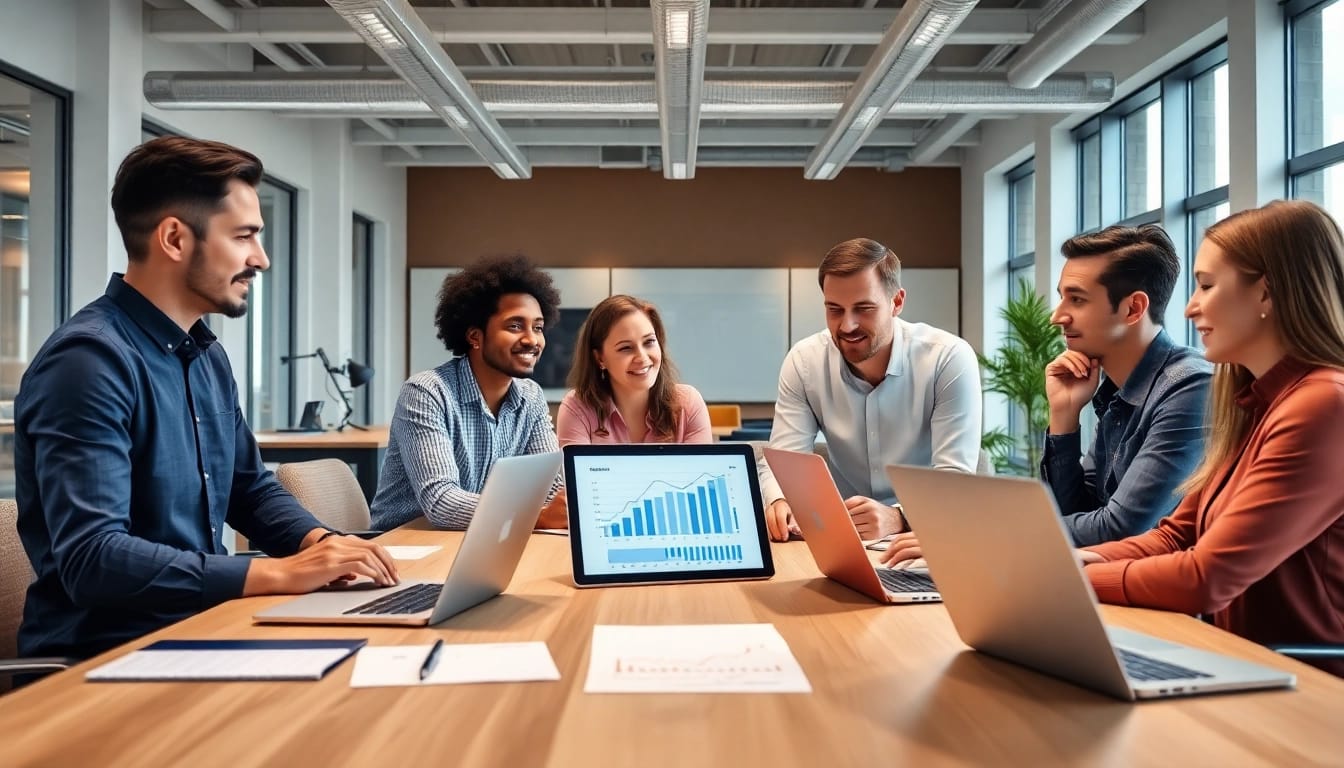 Strategische digitale Marketingbesprechung auf https://alvionz.de/ mit Teamkooperation und modernen Technologien.