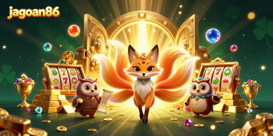 Engage with jagoan86 through vibrant colors and animated casino elements in this 3D artwork.