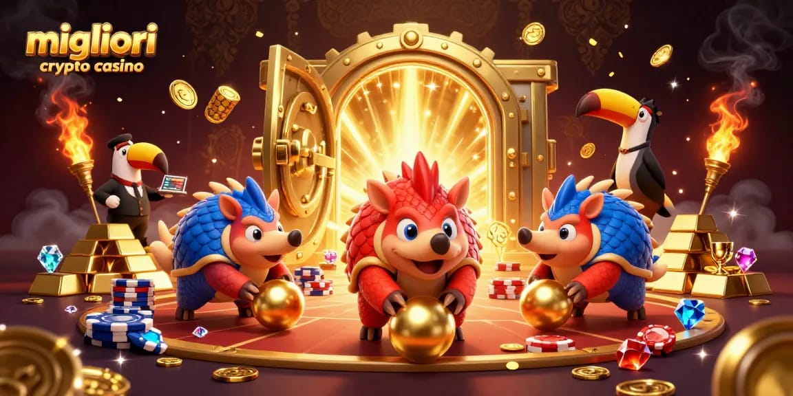 I migliori crypto casino animano il gioco con pangolini in armature che colpiscono le palle d'oro tra le fiches.