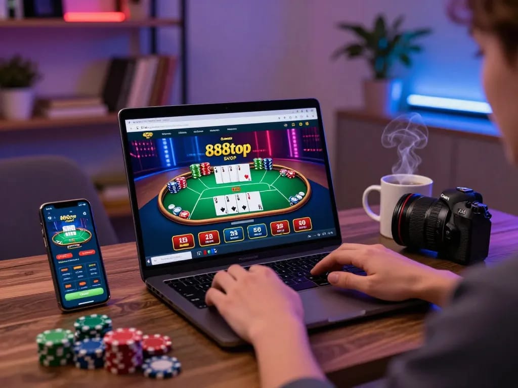 Engaged player winning at poker on the 888top shop online gaming platform, showcasing exciting gameplay.
