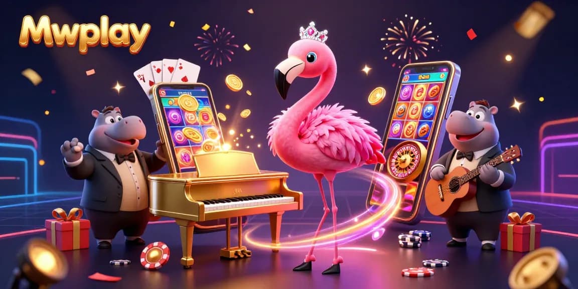 Mwplay offers an exciting atmosphere with a flamingo singer and hippo bassist, bringing casino games to life.