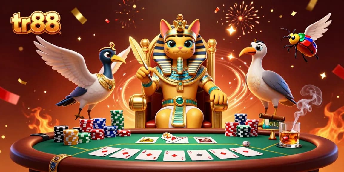 Experience thrilling poker action with the vibrant tr88 casino scene featuring regal characters.