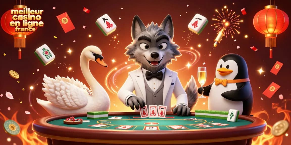 Découvrez le meilleur casino en ligne France avec cette illustration festive de jeux et personnages animés.
