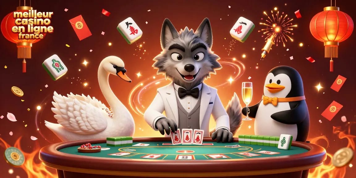 Découvrez le meilleur casino en ligne France avec cette illustration festive de jeux et personnages animés.