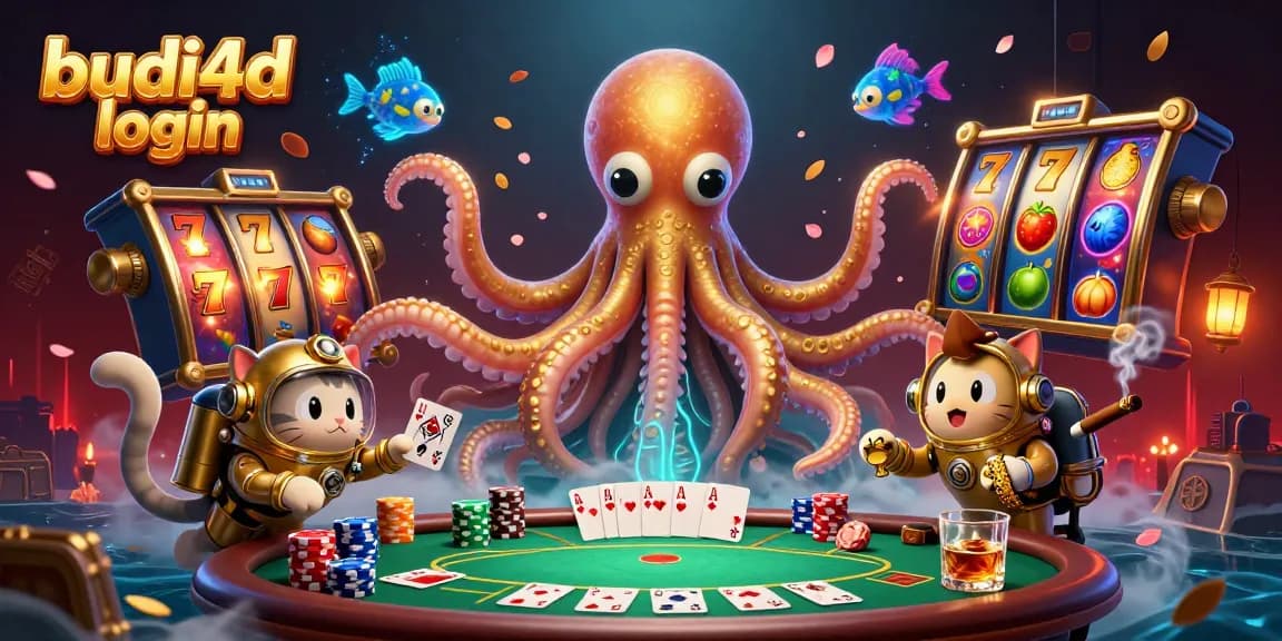 Engage with the excitement of budi4d login as a kraken and diving cat play in a vibrant casino scene