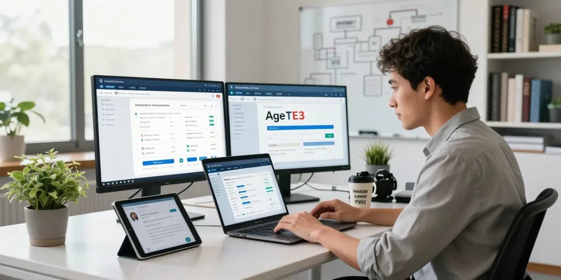 Age verification system in action at a modern workspace with professional analyzing data.