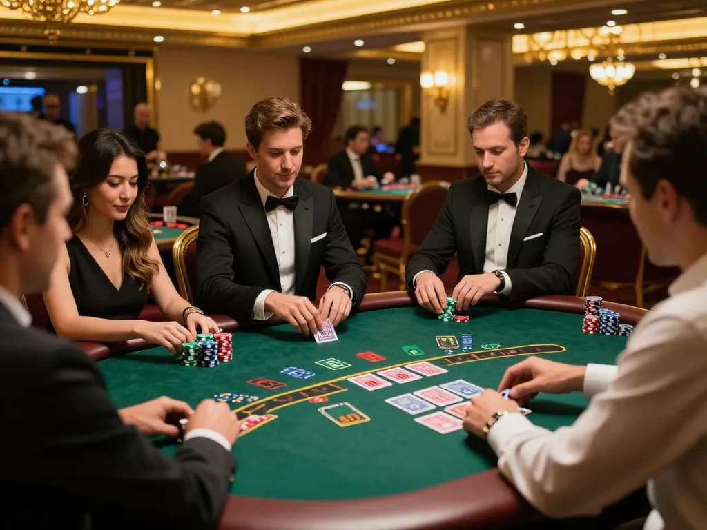 u888 blackjack table action with players engaged in strategic gameplay, showcasing excitement in upscale casino.