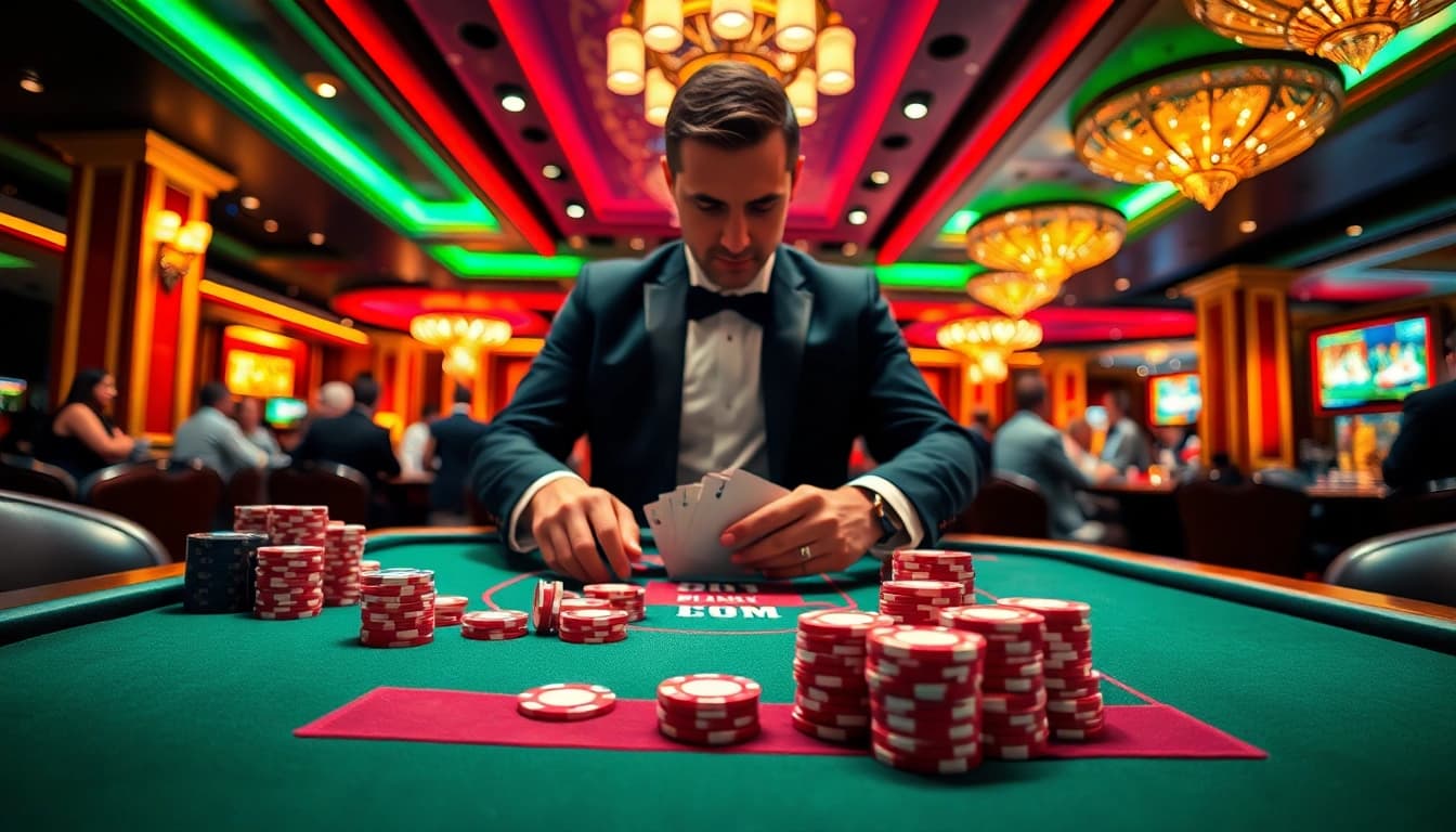 Beraksi dengan bbni4d di meja poker kasino yang mewah dan energik.
