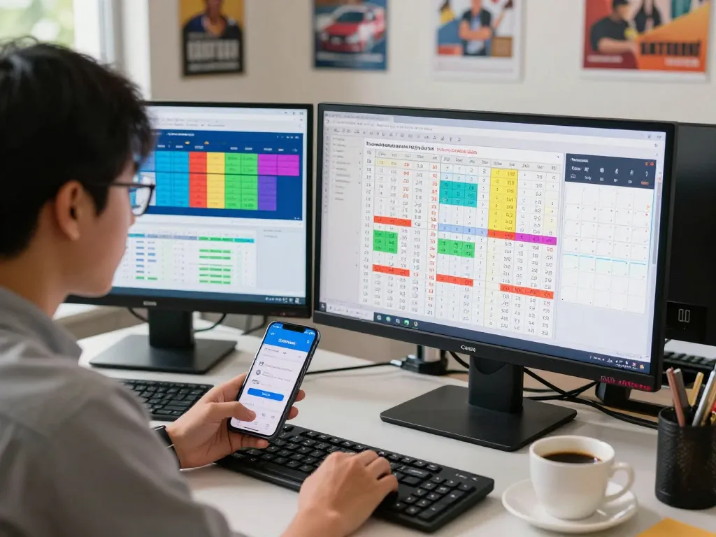 Latest Pengeluaran HK data analysis by dedicated lottery enthusiast in a bright workspace with charts and alerts.