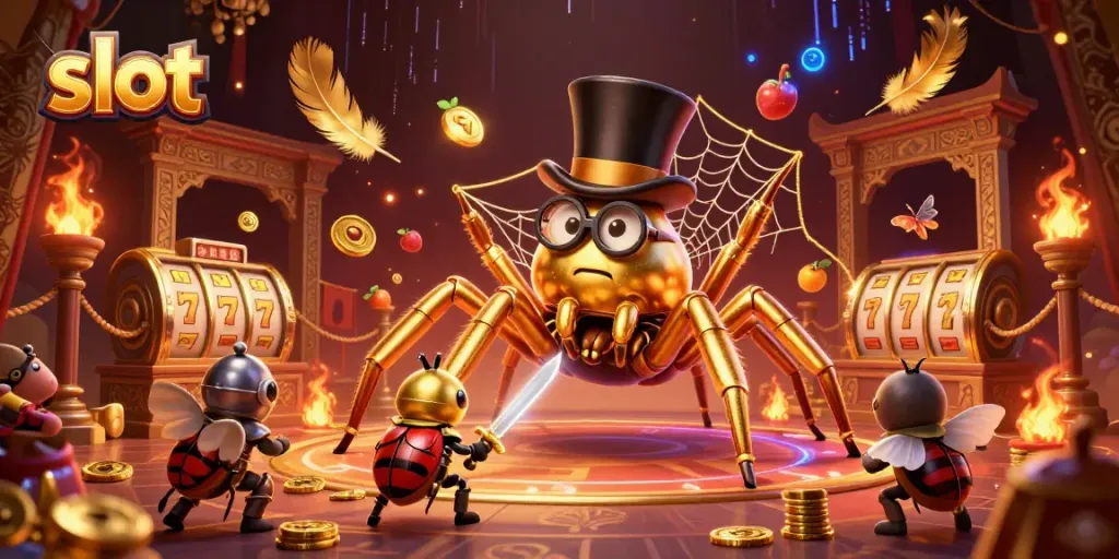 Menyaksikan tarantula emas dan ksatria beledu dalam arena slot penuh warna.