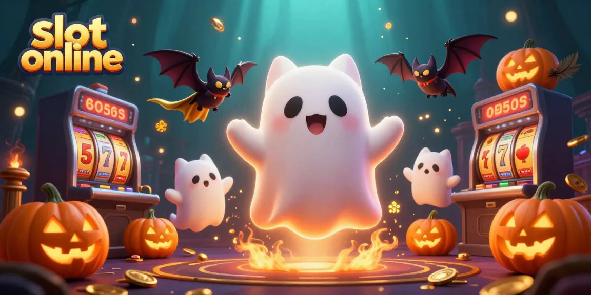 Engage with slot online action in a vibrant haunted casino scene featuring playful characters.