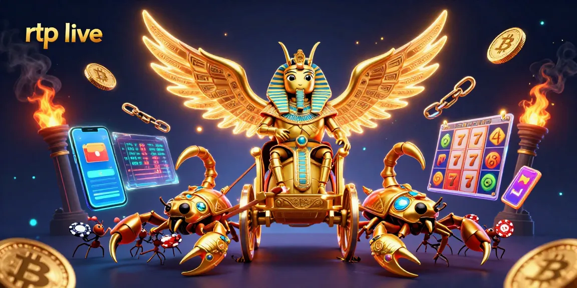 Engage with rtp live as a giant scarab rides chariot in a vibrant, detailed casino scene.