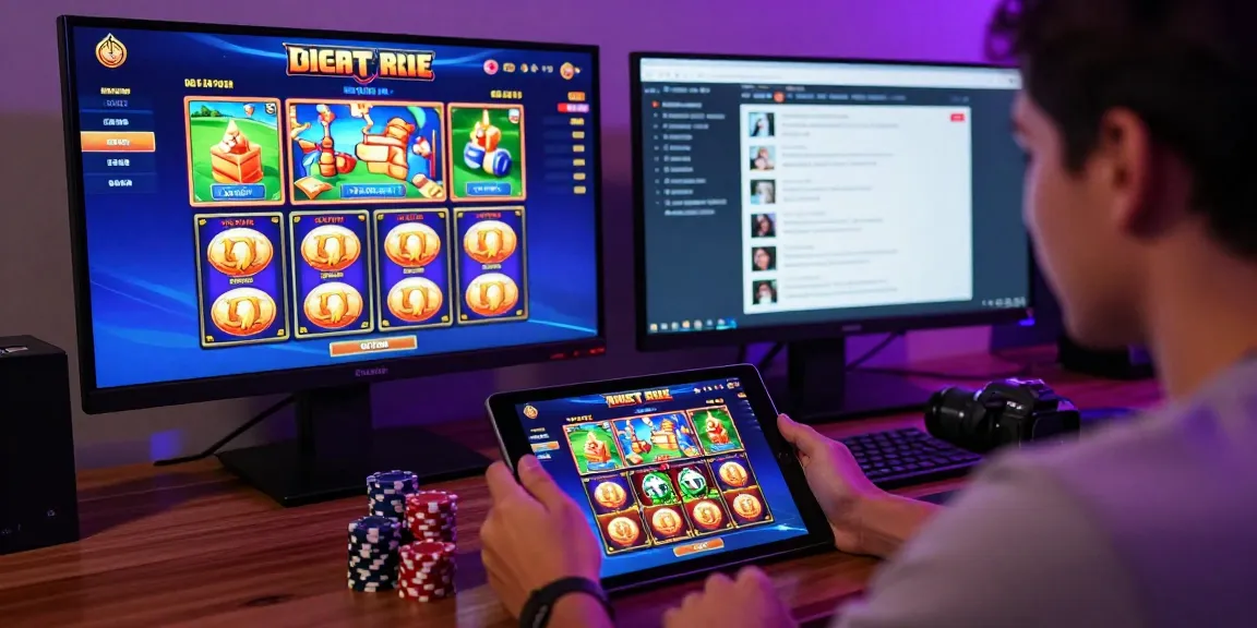 Player engaged in slot gacor games on tablet in vibrant online gambling environment filled with colorful graphics and statistics.