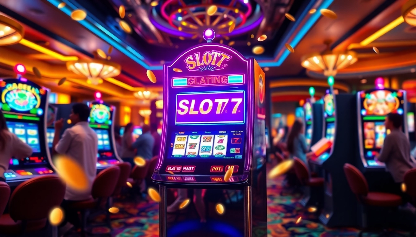 Menangkan permainan di Slot77 dengan mesin slot berkilau dan suasana kasino yang meriah.