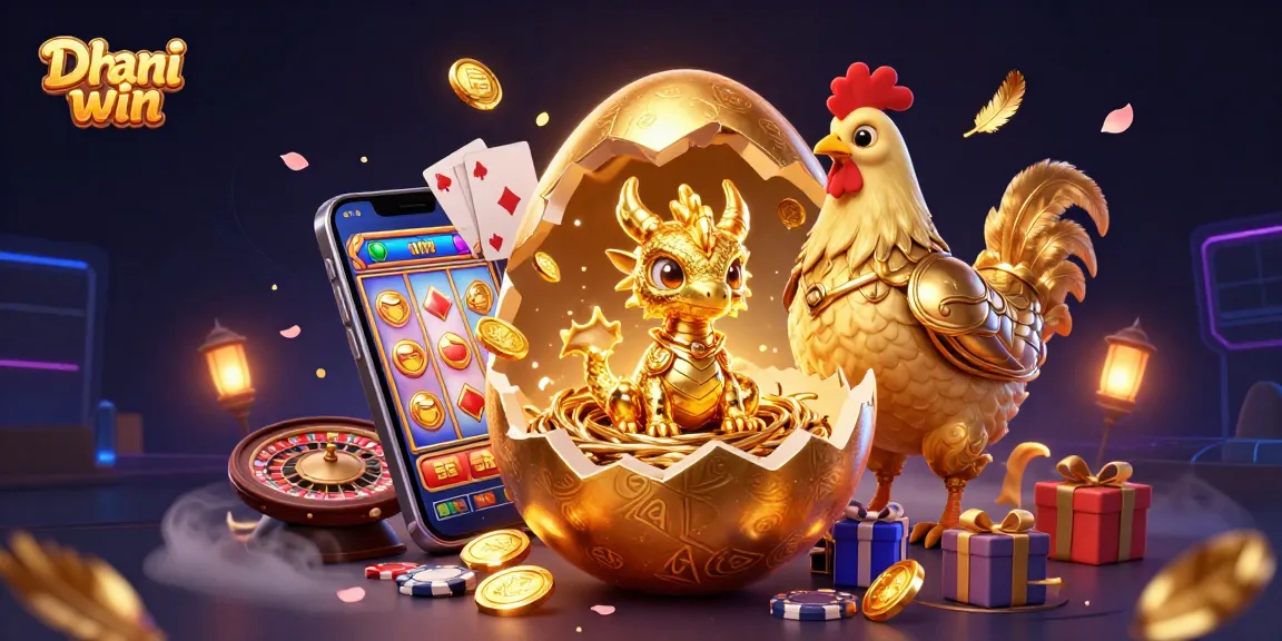 Dhani win lottery game features a vibrant scene with a golden dragon and slot game excitement.