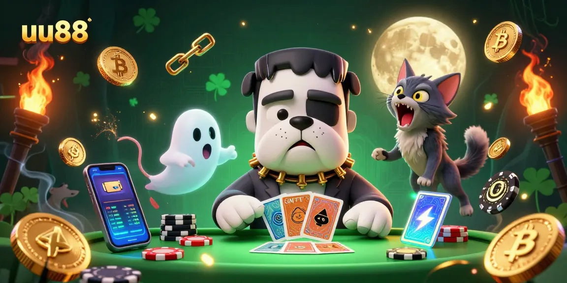 uu88 showcases thrilling casino action featuring a Frankenstein bulldog, ghost mouse, and werewolf kitten.