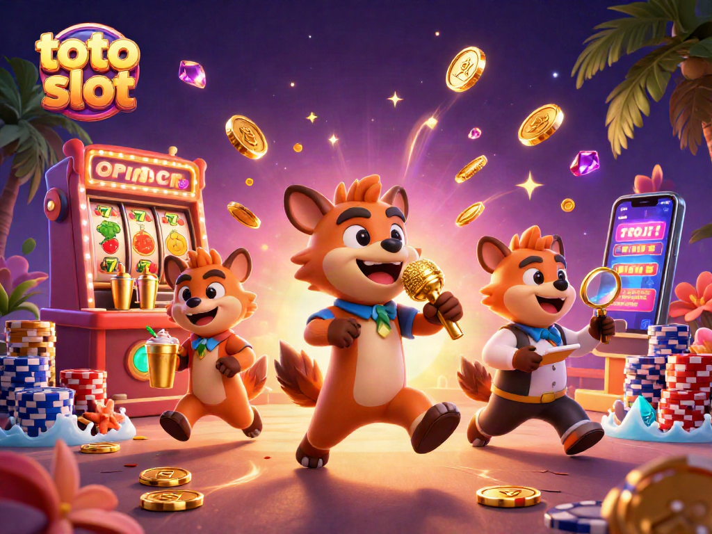 Engage with toto slot at an animated casino featuring hyenas in a vibrant comedy club setup.