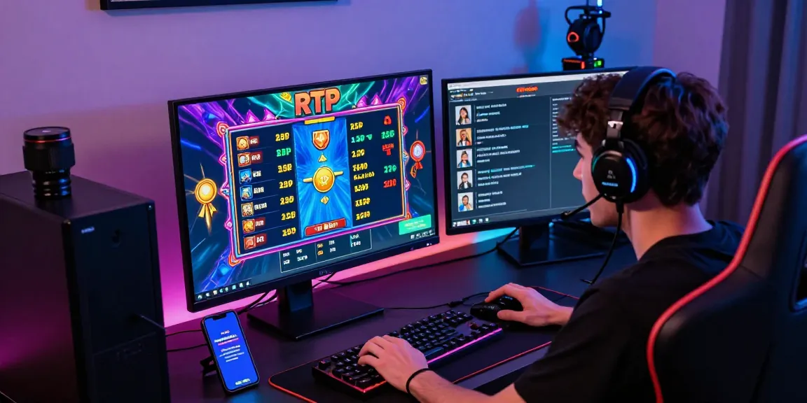 Gamer yang bersemangat bermain slot online di monitor dengan informasi nagahitam303 dan suasana yang mendebarkan.