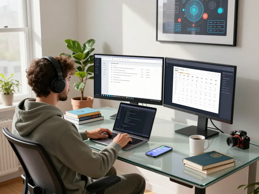 Developer managing tasks with OpenClaw in a modern home office workspace.