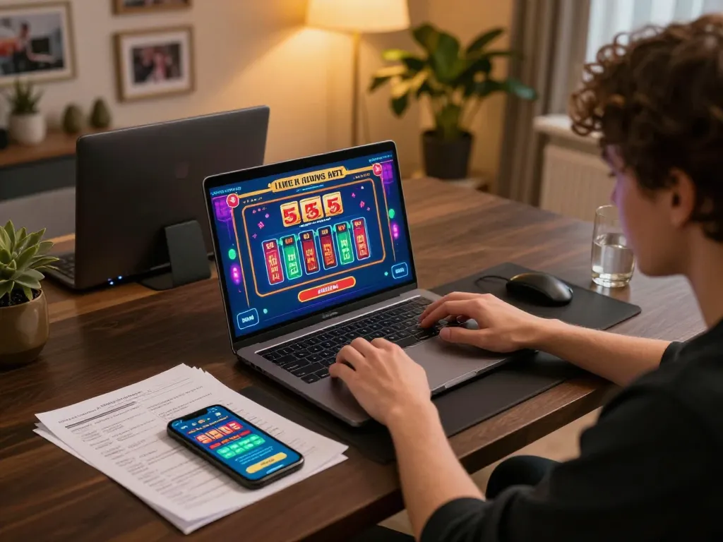 Engaging in a live dealer game showcasing 555 win strategy on a laptop