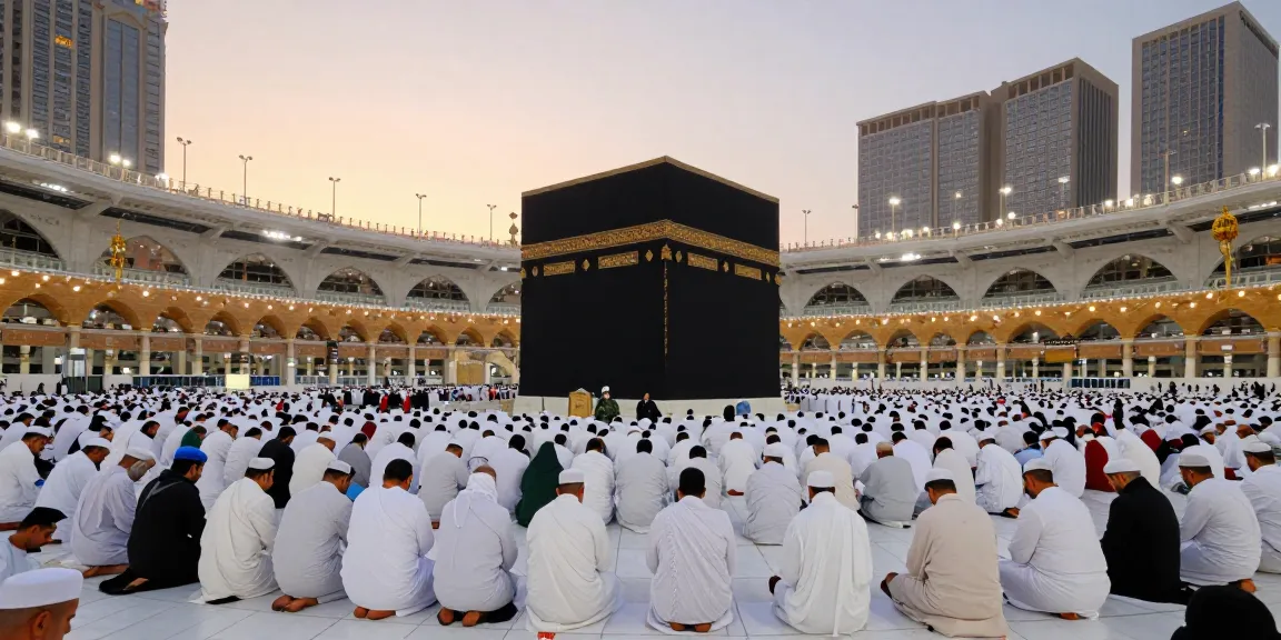 "Inspiring scene of umroh full ramadhan in Makkah, showcasing faith and unity among travelers during their sacred journey."