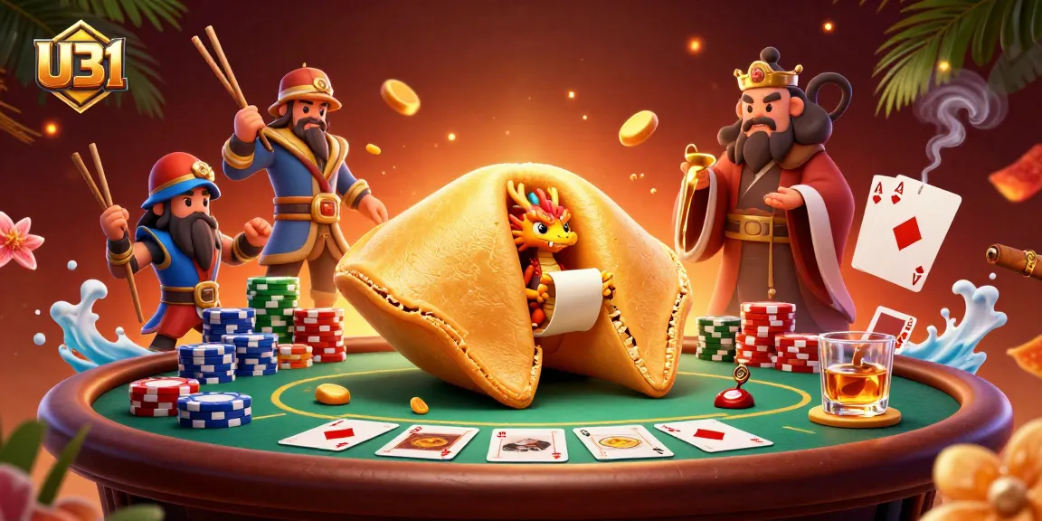 Experience U31's vibrant gaming atmosphere with golden fortune cookies and exciting poker action.