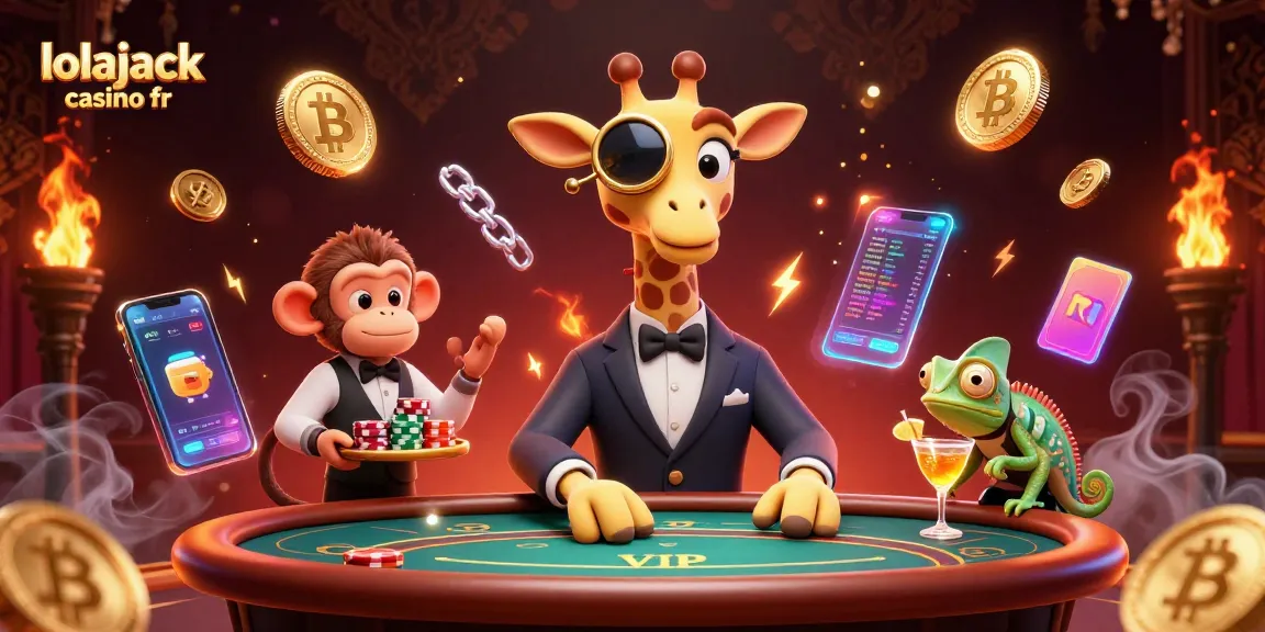 Jouez à Lolajack Casino FR avec une girafe high-roller, un valet singe, et un barman caméléon pour des gains sensationnels.