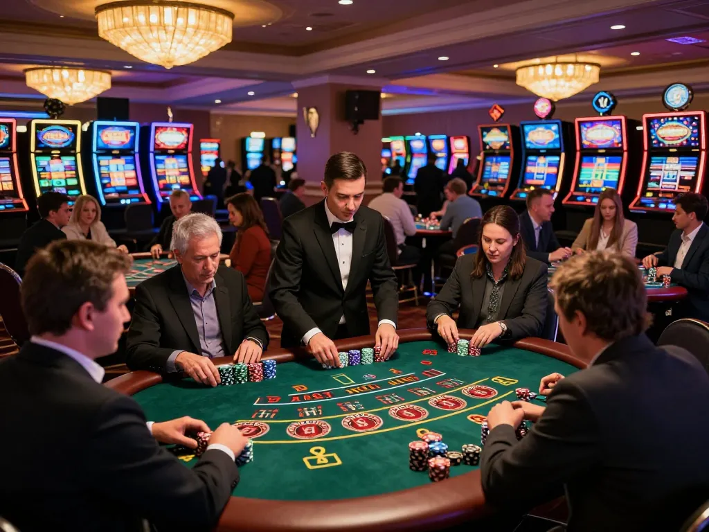 Engaged players at Fabet casino tables strategically placing bets during high-stakes games.