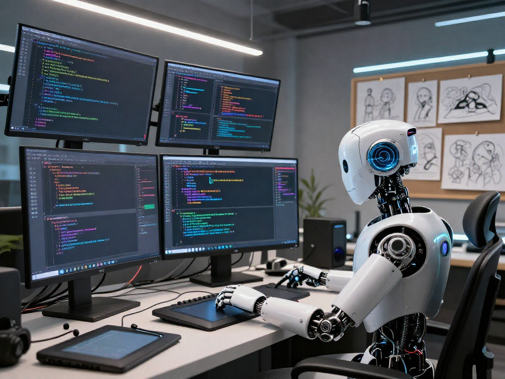 Character AI NSFW bot generating digital art in a vibrant studio.