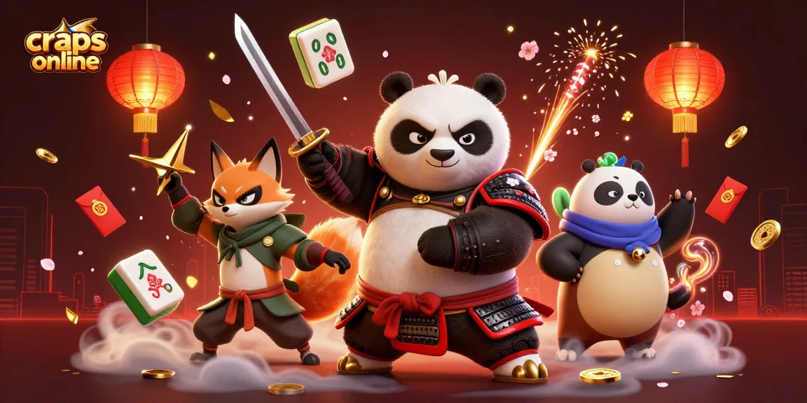 Experience the excitement of craps online with a samurai panda and ninja fox in action.