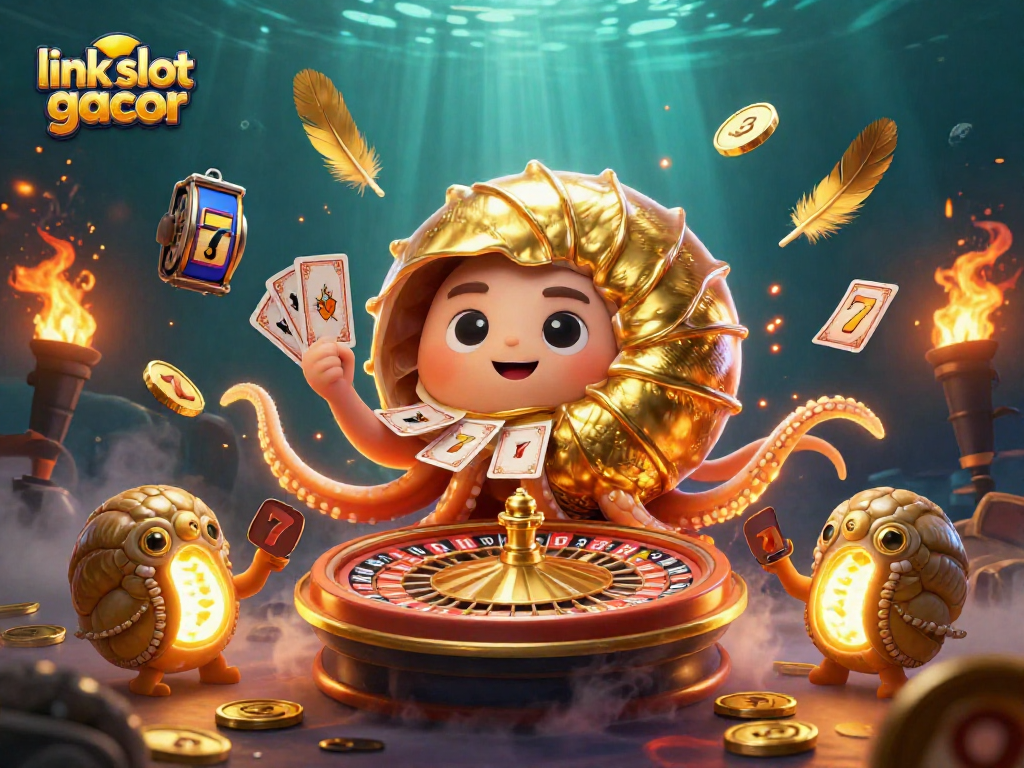 Spin and win at link slot gacor with this dynamic casino-themed illustration showcasing thrilling elements.