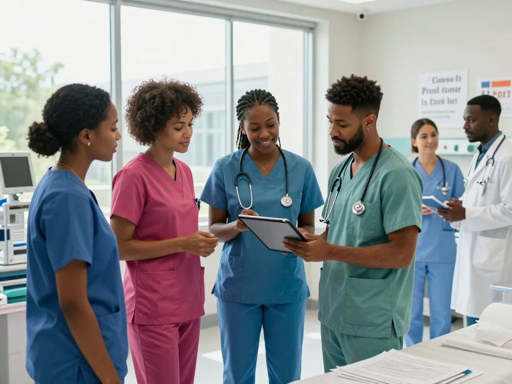 Scrubs Is Back as medical professionals engage in teamwork within a bright hospital environment.