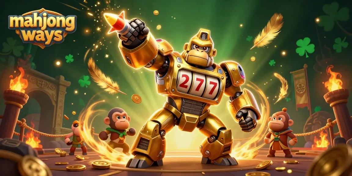 Experience the thrill of mahjong ways with dynamic symbols, a golden gorilla mech, and immersive slot details.