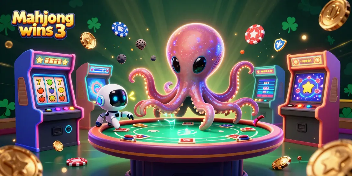 Experience excitement with Mahjong wins 3 featuring alien characters playing on a dynamic poker table.
