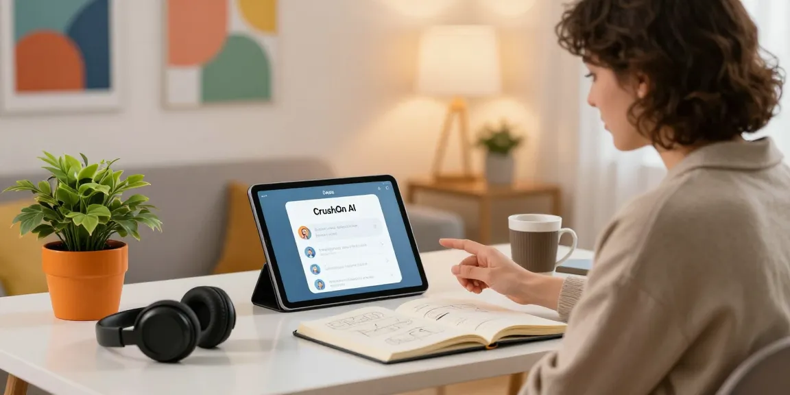 Engaging with CrushOn AI in a cozy home office setting.