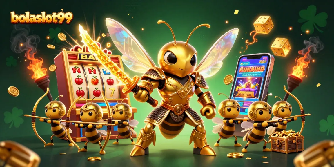 Experience exciting slots with bolaslot99 featuring a dynamic scene of 3D characters and vibrant casino elements.