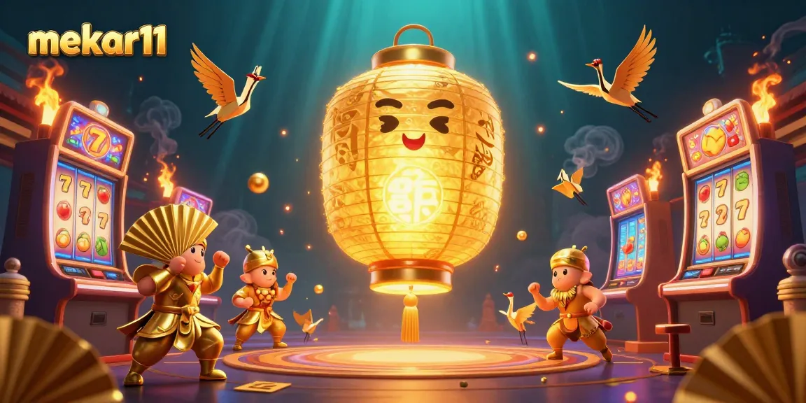 Spin for big wins on mekar11 with this enchanting golden lantern and warriors in a vibrant casino setting.