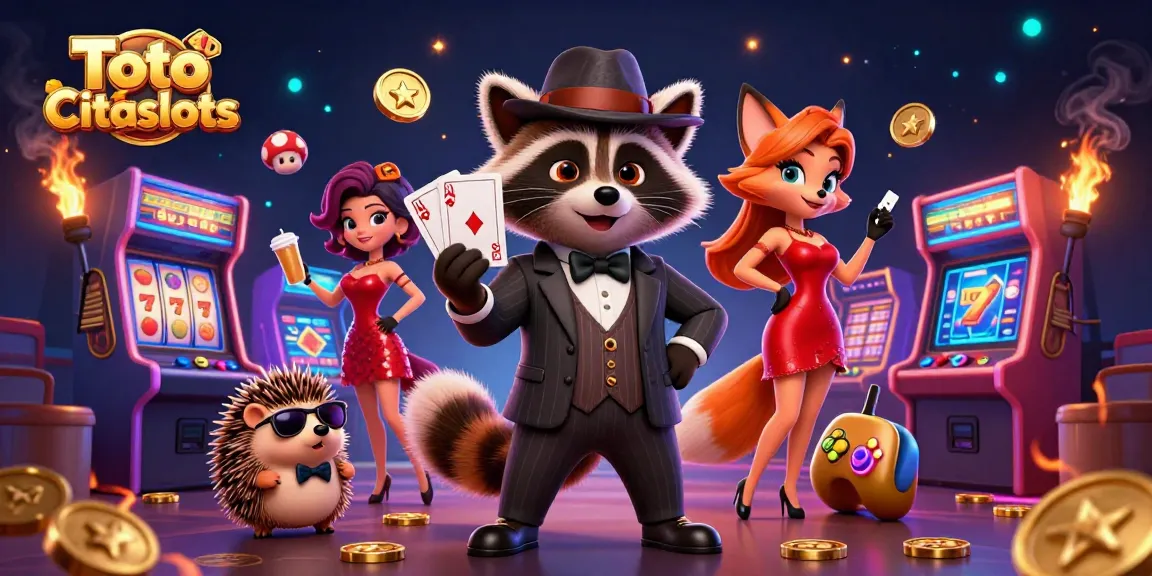 Toto Togel 4D Citislots features characters enjoying a vibrant casino scene with dynamic gaming elements.
