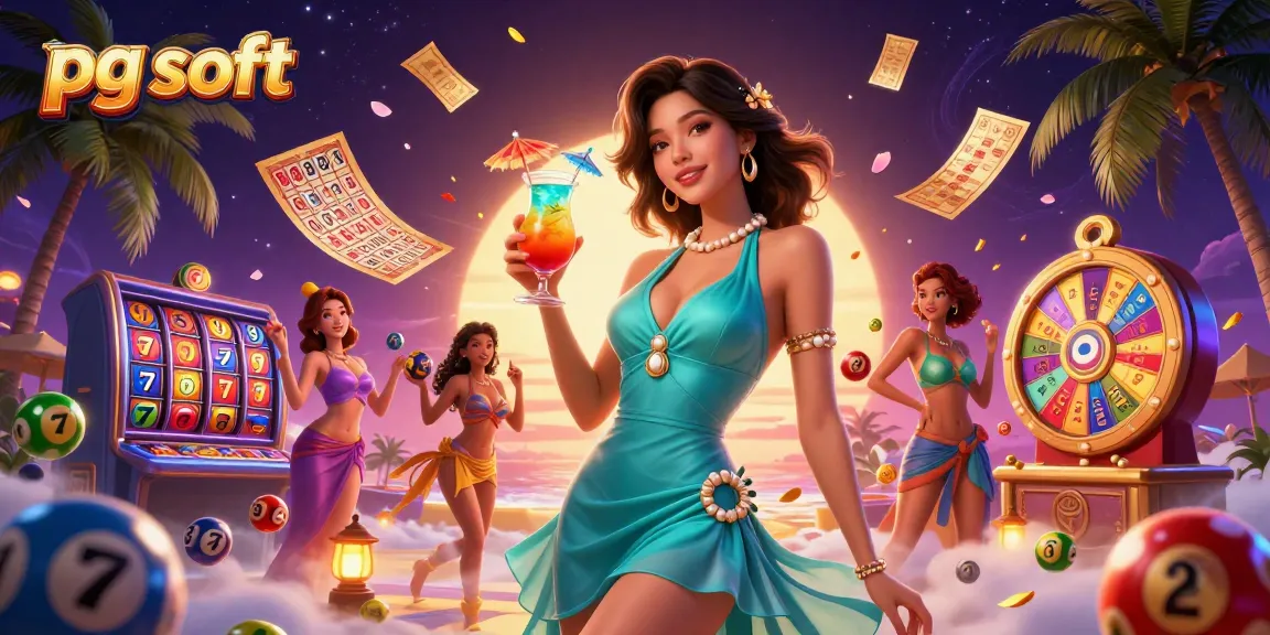 Experience immersive pg soft gaming in a vibrant casino scene with slot reels and lively characters.