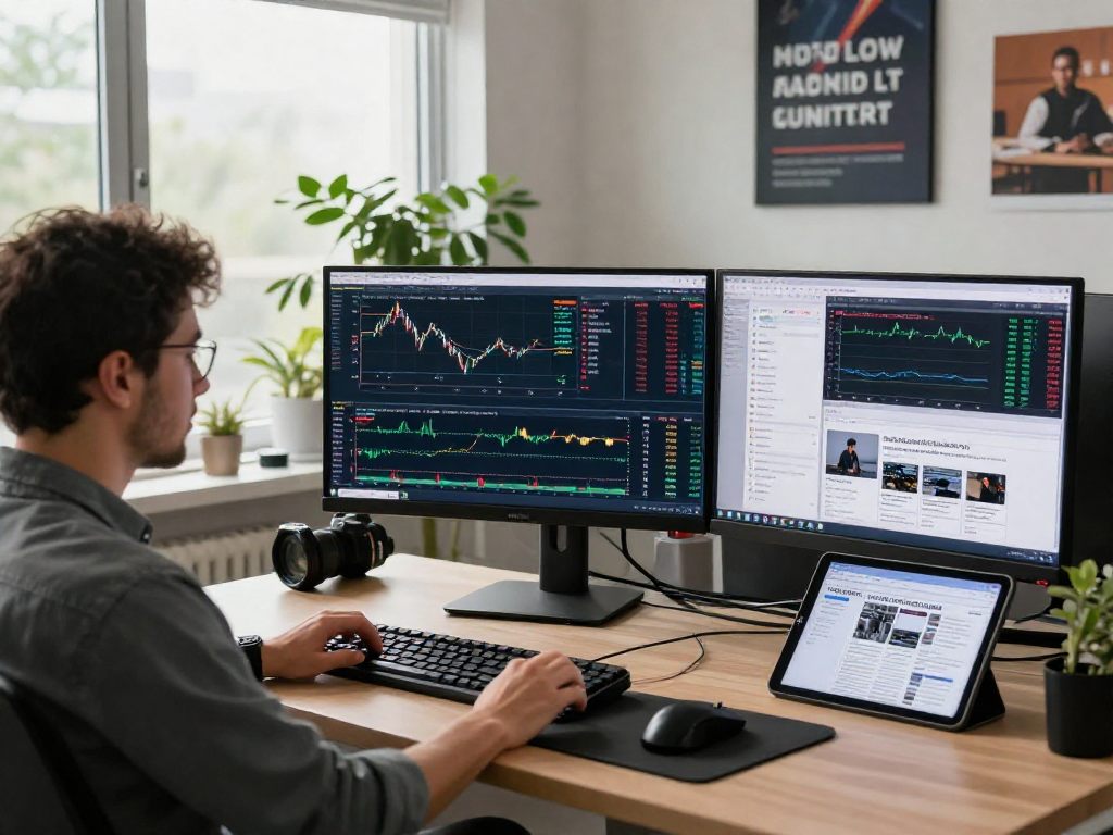 交易者在现代桌面环境中使用MetaTrader 5分析市场深度和图表