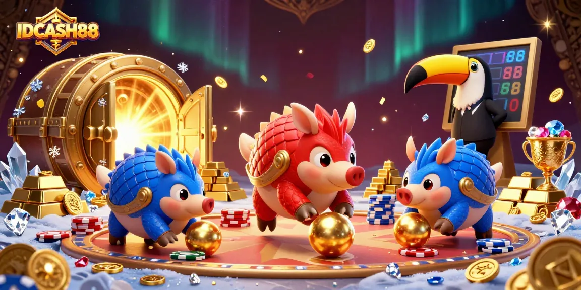 Experience thrilling gameplay with IDCASH88's vibrant 3D illustration featuring slot gaming elements.