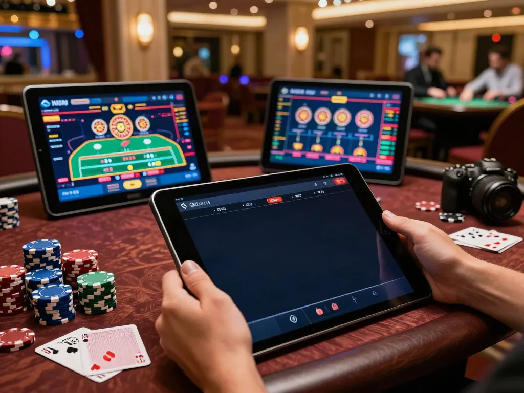 parsbette dijital tabletle gösterilen çeşitli casino oyunlarının görüntüsü
