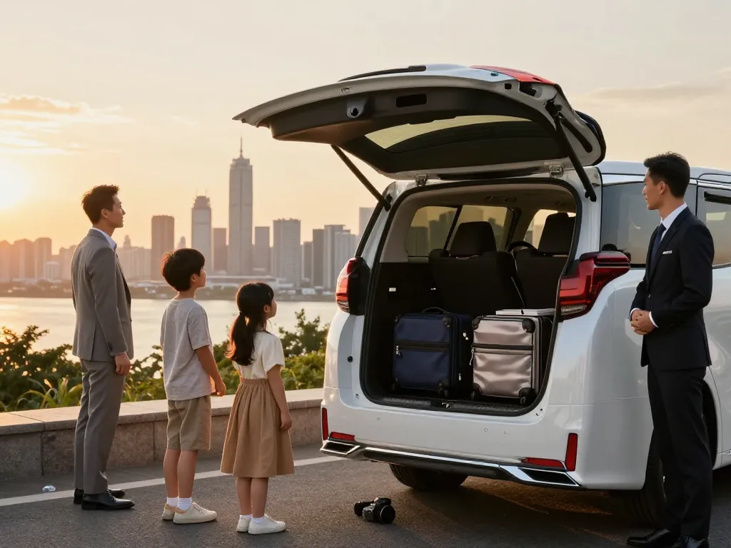 cho thuê xe Alphard cho chuyến du lịch gia đình sang trọng với tài xế trong cảnh hoàng hôn thành phố