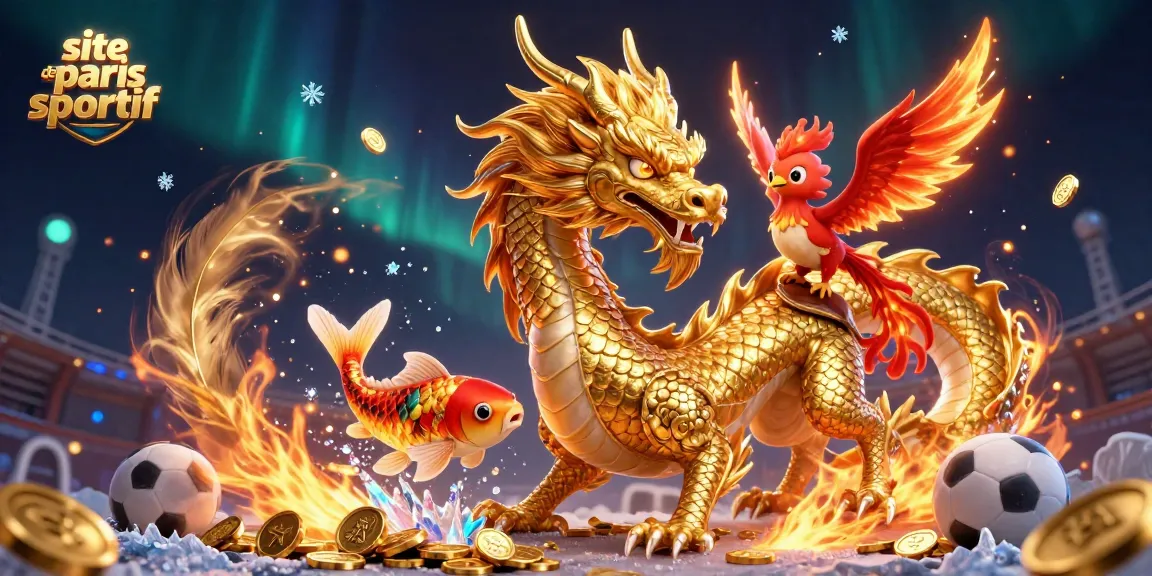 Découvrez le site de paris sportif avec un dragon doré, un phoenix et des éléments de jeu captivants.